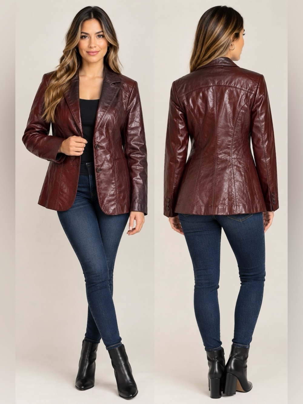 Wilsons Leather Women's Burgundy Faux Leather Blazer